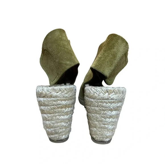 CELINE Paris Made In Spain Suede Olive Green Jute Open Toe Wedge Espadrilles - Picture 5 of 11